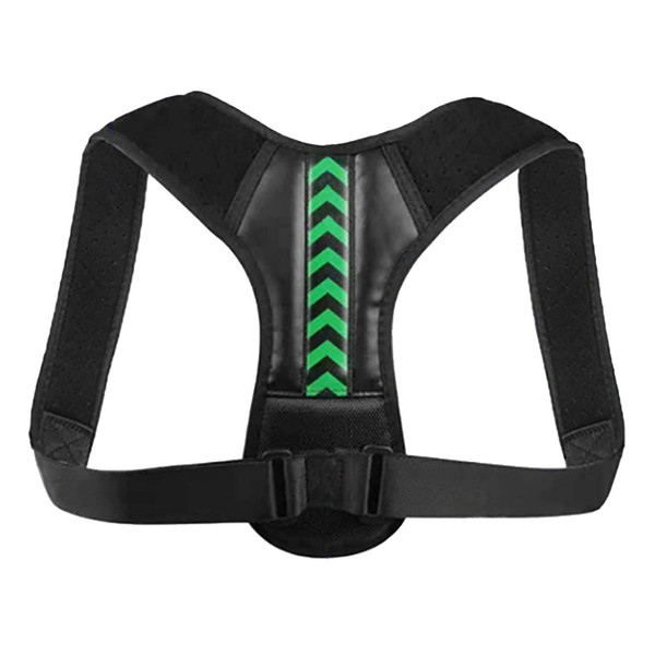 Posture Corrector Belt with Green Arrow Plastic Fish Bone Support Humpback Seated Corrector for Home Black L