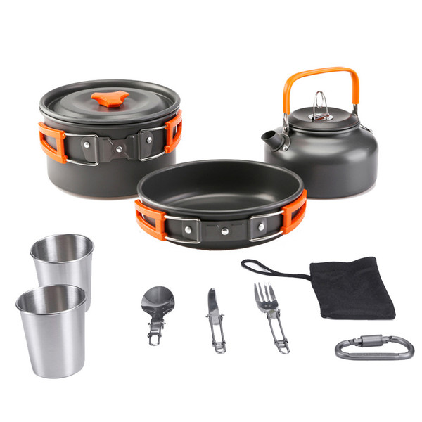 3 PCS Camping Cookware Mess Kit Pots Kettle Pans Aluminum Alloy Lightweight Folding Camping Cookware Set
