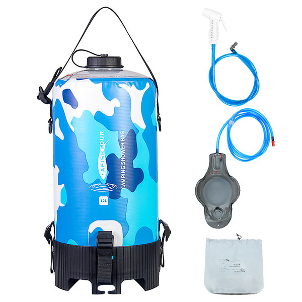 12L Portable Camping Shower Bag with Foot Pump and Shower Head Hose for Camping Hiking Backpacking