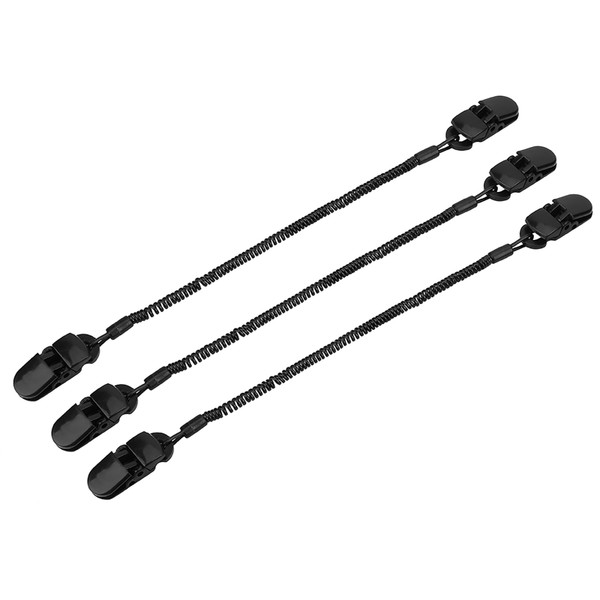 3pcs Black Cap Retainer Hat Clip for Fishing Apparel Keeper Holder and Coiled Cord