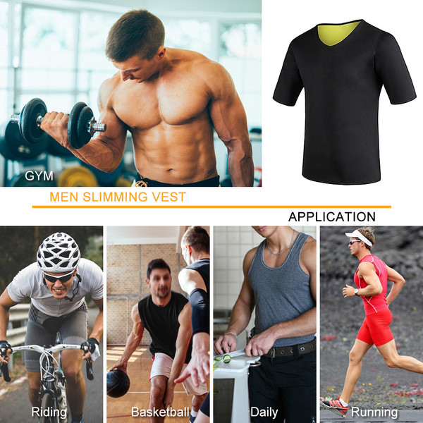 Men Workout Sauna Suit Neoprene Short Sleeve Sweat Shirt Body Shaper Training Weight Loss Shirt