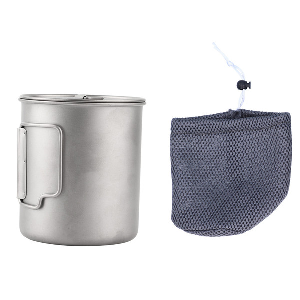 Outdoor Drinking Cup with Foldable Handle Titanium Mug with Lid for Camping Cooking750ML