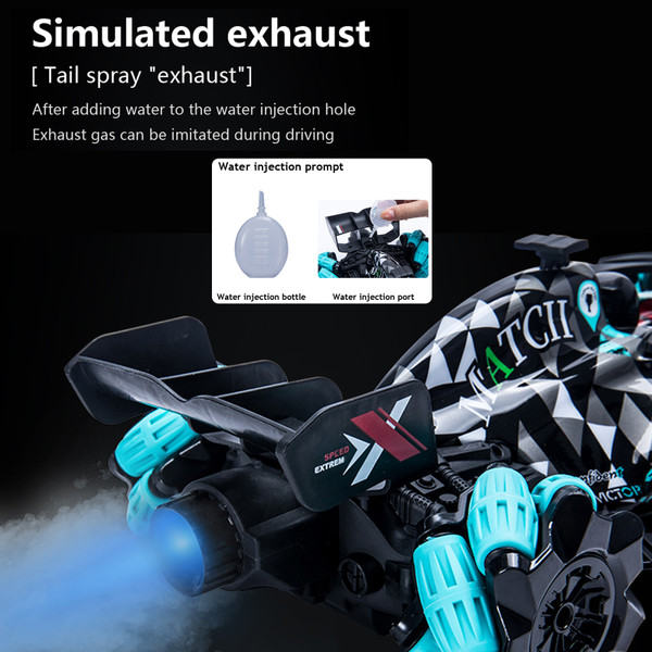 Remote Control Spray Car Remote Control Stunt Car 2.4GHz with Function 360° Rotation Demonstration Automatically Side Drift Dual Control Mode 1/14 Remote Control Spray Stunt Car