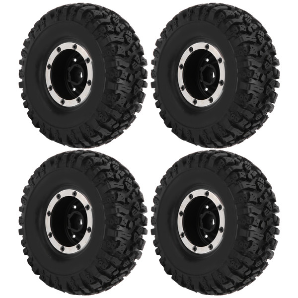4Pcs 1/10 Remote Control Car 1.9in Alloy Wheel Hub and 115mm Rubber Tires RC AccessoryBlack