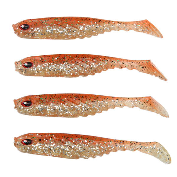 4Pcs Soft Bait T Tail Lure AR48 Swimbait 75mm 3.2g Aritificial Tackle for Fisherman Seawater Freshwater FishingOrange