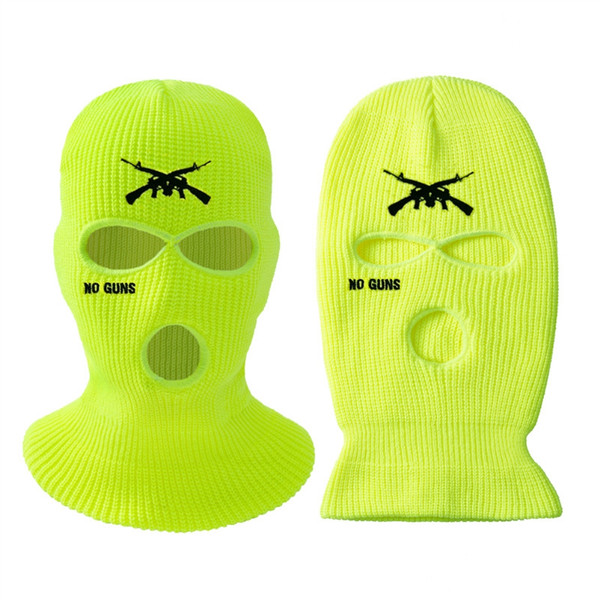 3 Holes Knitted Hat Letter Embroidered Face Cover Warm Ski Face Cover for Outdoor Cycling Skiing Running Fluorescent Yellow