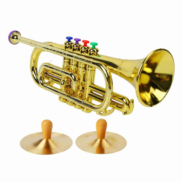 Trumpet Toy Kids Plastic Noise Maker with Cymbal Musical Wind Instrument for Beginners