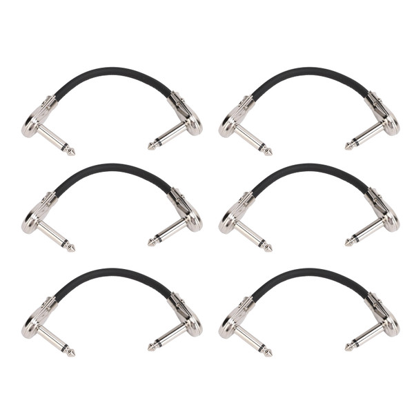 6 Pcs Guitar Effect Pedal Cable 15cm 6 Inch 1/4 Inch Right Angle Guitar Patch Cable for Microphone Amplifier Keyboard Flat Head Silver
