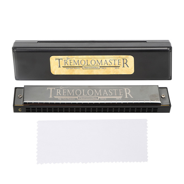 Professional Mouthorgan Harmonica Diatonic Harp Children Gifts Polyphonic C Key 24‑Hole(Glossy Black )