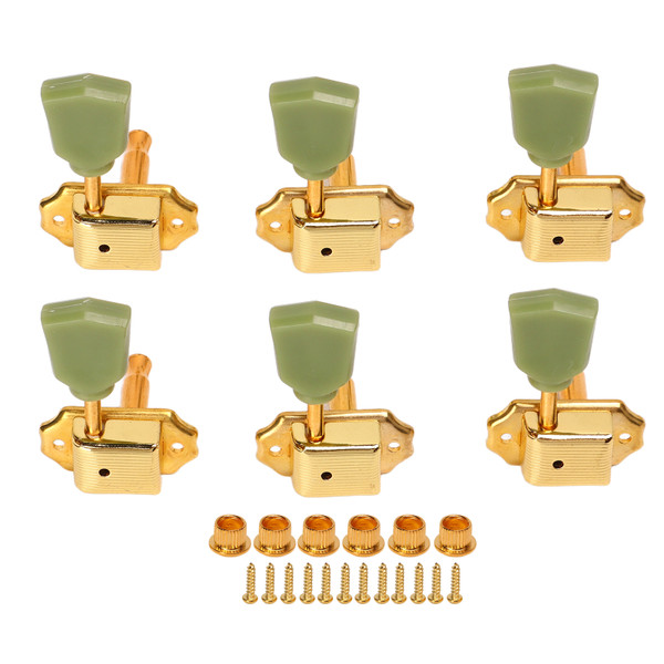 6Pcs String Tuning Key Metal Plastic Semi Sealed Tuning Keys for Electric Acoustic Guitar 3L3R Gold