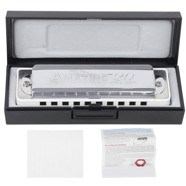 Blues Harmonica 10‑Hole Mouthorgan Eb Key ABS Resin Comb Beginner Gifts Professional(White )