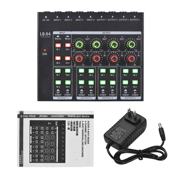 4 Channel Audio Mixer Portable Headphone Amp Lightweight Volume Adjustable Knob with 5V Power Interface Headphone Mixer for Guitar TV Mobile phone Recording Studio 4 Channel Stereo Headphone Amplifier