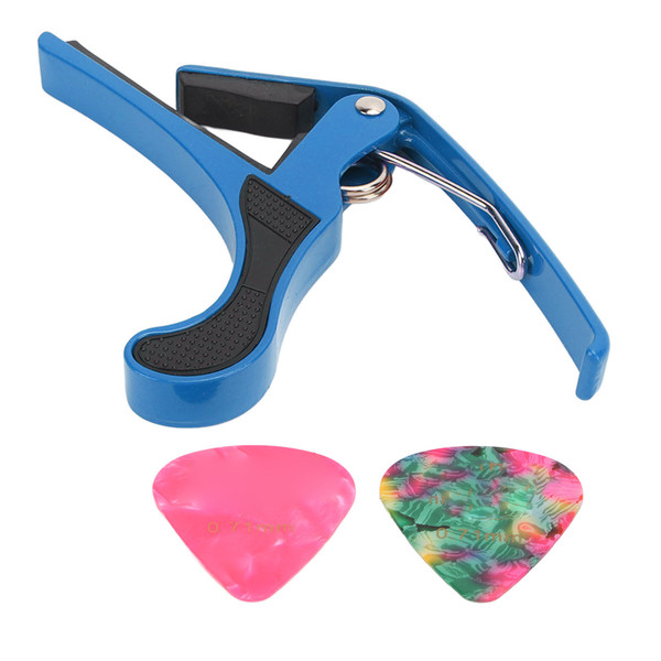 Guitar Capo Alloy Quick Release Electric Guitar Capo Set with 2PCS Guitar Picks for Banjo Mandolin Blue