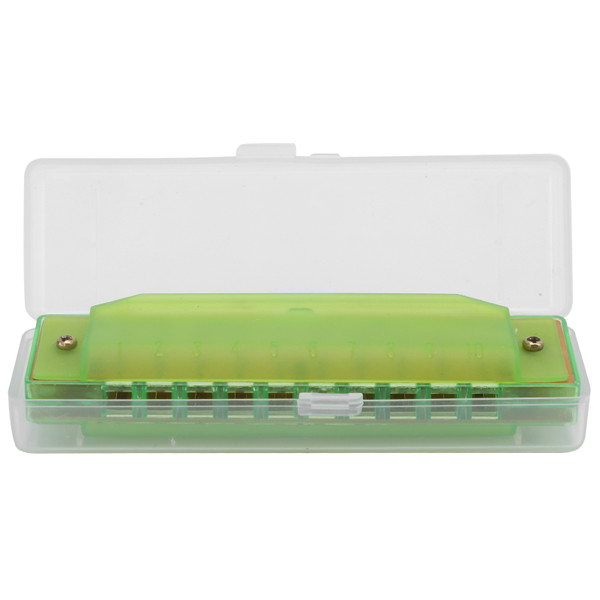 Harmonica Plastic Translucent 10 Hole with Storage Box for Kids Musical InstrumentGreen