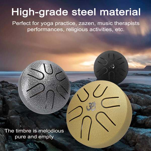 3 inch 6-Tone Steel Tongue Drum Hand Pan Drums with Drumsticks Percussion Musical Instruments