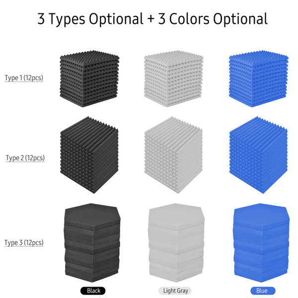 12 Pack-Studio Acoustic Foams Sound Absorption Proofing Panels High-density Wedge Tiles Isolation Treatment for Walls Ceiling 12*12*1in (Type 2)