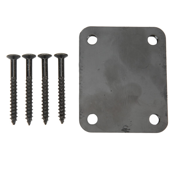 Electric Guitar Neck Plate Square Metal Back Mounting 4 Holes with Screws Bass Parts Black
