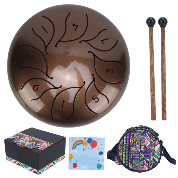 Tongue Drum Metal Pan Tank Handpan 5.5in Percussion Instrument Portable Set Kit with MalletBronze