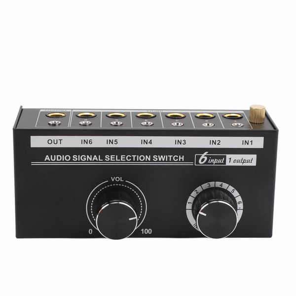 Audio Signal Selector with Volume Adjustment 6 Input 1 Output Audio Source Switcher for Preamplifier CD Player 20‑20kHz