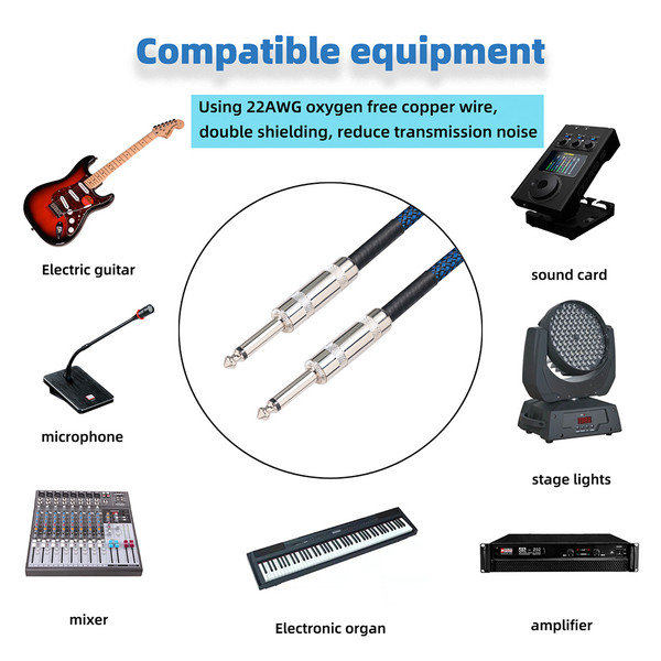 Double Straight Plug 6.35mm Male to Male Electric Guitar Audio Cable Professional Sound Transmission Flexible 1/4 Inch Cable Guitar Cable Straight to Straight Plugs