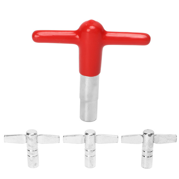 4 Pcs Drum Tuning Keys T Handle Metal Sturdy Smoothly Drum Key Tuner with Silicone Cover Red