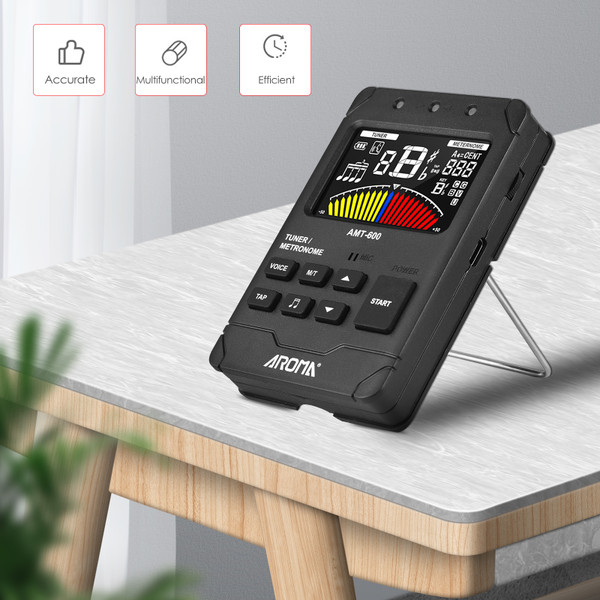 AROMA AMT-600 Tuner & Metronome & Tone Generator 3-in-1 Rechargeable 2.5-inch Color LCD Guitar Tuner Mini Digital Metronome Electronic Metronome with Clip-on Pickup Cable for Guitar Bass Ukulele Violin