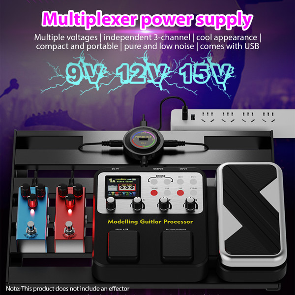 Mini Effector Power Supply 3 Channels Output 9V12V15V Low Noise Music Instrument Effector Power Supply Synchronous Output with Independent Short Circuit Protection Power HUB
