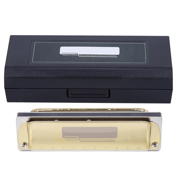 10‑Hole Harmonica Blues F Key Harp Wind Musical Instrument Beginner Practice KS‑10BHGold