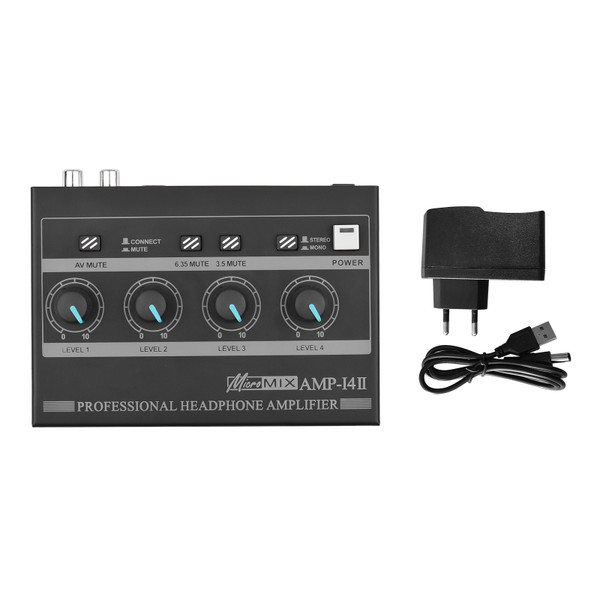 AMP-14 4-Channel Headphone Amplifier Compact Stereo Headphone Amp with RCA/6.35mm/3.5mm Input Volume Control