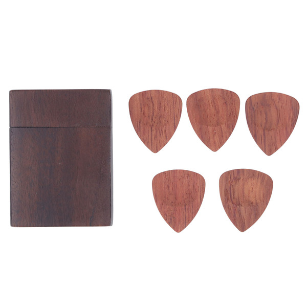 Wood Guitar Pick Box Black Walnut Wood Unique Lighter Shape Smoothly Vintage Guitar Pick Holder with 5 Wood Picks