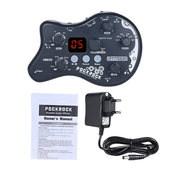 ammoon PockRock Portable Guitar Multi-effects Processor Effect Pedal 15 Effect Types 40 Drum Rhythms Tuning Function   with Power Adapter