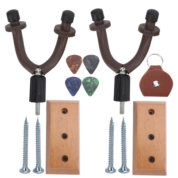 2Pcs Guitar Wall Hooks Solid Wood Mounting Brackets Stands for Ukulele Bass Violin