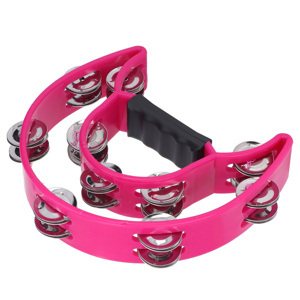 Musical Tambourine Half Moon Double Row Jingles Handheld Percussion Drum for KTV Party