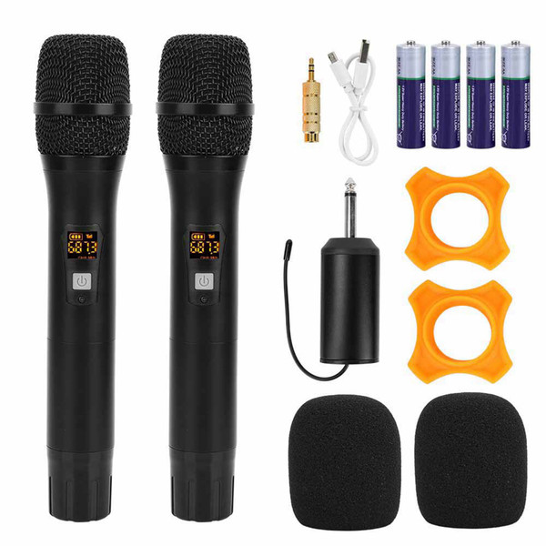 2Pcs 25 Channels Black Metal Handheld Wireless Microphone with Mini Receiver(built‑in Battery)