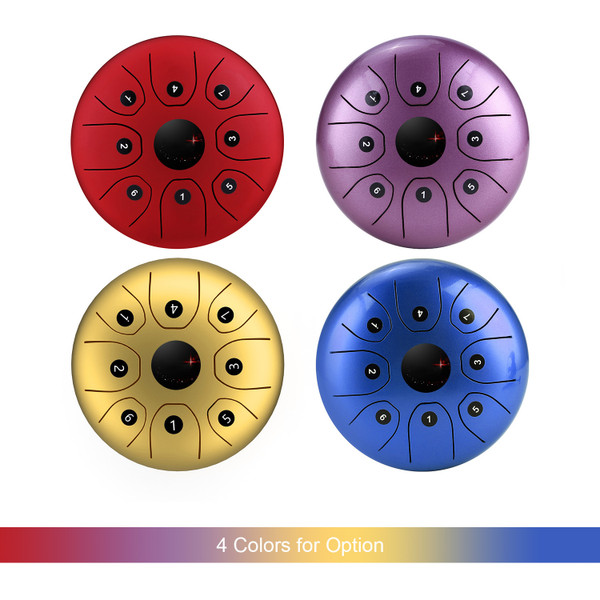 5.5inch Mini 8 Tone Steel Tongue Drum C Key Percussion Instrument Hand Pan Drum with Drum Mallets Carry Bag