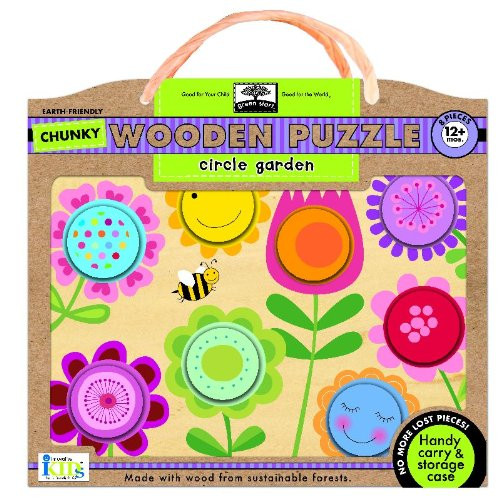 Green Start Chunky Wooden Puzzles - Circle Garden: Earth Friendly Puzzles with Handy Carry & Storage Case
