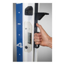 Simple height adjustments with unique thumb button and handle assist
