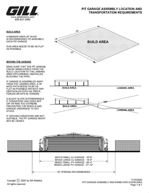 Pit Garage assembly location and transportation requirements