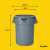 Brute® 1-Stream Trash Can 28.03X24.09X31.3 IN 44 GAL Yellow Resin Food Safe 1/Each