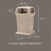 Landfill 1-Stream Trash Can 24.75X24.75X41.5 IN 45 GAL 180 QT Beige Resin 4 Openings 1/Each