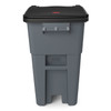 Brute® Trash 1-Stream Curbside Trash 50 GAL 200 QT Gray Square Resin With Hinged Lid Rollout Autolifter Compatible 1/Each