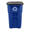 Brute® Recycling 1-Stream Curbside Trash 29X24X36 IN 50 GAL 200 QT Blue Resin With Hinged Lid Rollout 1/Each