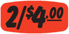 2/$4.00 Price Label 0.625X1.25 IN Black Fluorescent Red Short Oval 1000 Count/Roll 50 Rolls/Case 50000 Count/Case