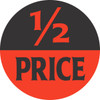 1/2 Price Promo Label 1.5 IN Black Fluorescent Red Circle 1000 Count/Roll 50 Rolls/Case 50000 Count/Case