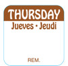 Thursday DOW Food Safety Label 1X1 IN Brown Square Trilingual Regular Removable 1000 Count/Roll 50 Rolls/Case