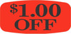 $1.00 Off Price Label 0.625X1.25 IN Black Fluorescent Red Short Oval 1000 Count/Roll 50 Rolls/Case 50000 Count/Case