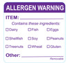 Allergen Warning Item Checkoff Expiration Allergen Label 2X2 IN Purple Removable 500 Count/Roll 25 Rolls/Case