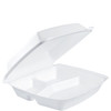 Dart® Take-Out Container Hinged With Dome Lid XL 10.26X9.5X3.4 IN 3 Compartment XPS White 100 Count/Pack 2 Packs/Case