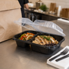 Take-Out Container Hinged With Dome Lid 9.25X7X3 IN PP Black Clear Rectangle 200/Case