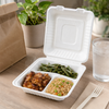 ChampWare Take-Out Container Hinged With Dome Lid 8X8 IN 3 Compartment Sugarcane White Square 200/Case